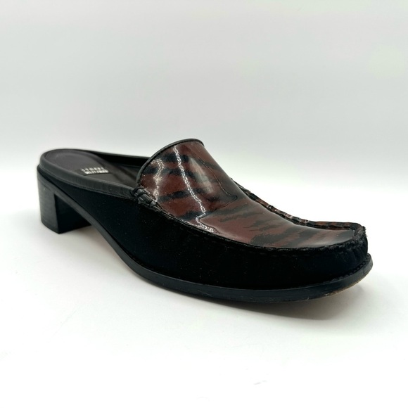 STUART WEITZMAN VINTAGE BLACK BROWN SHOE ANIMAL PRINTS SLIP ON SHOE BLOCK HEELS - Picture 15 of 16